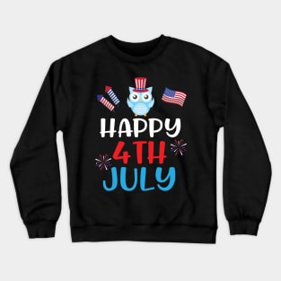 Owl With US Flag Hat Fireworks Happy Independence July 4th Day Americans Dad Mom Son Daughter Crewneck Sweatshirt